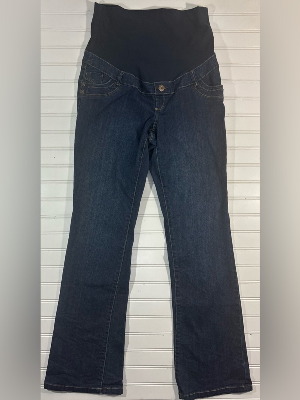 Thyme Maternity Denim Jeans Bootcut Full Belly Panel Womens Size Small?
